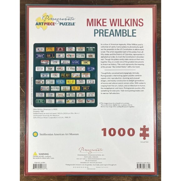 Mike Wilkins Preamble 1000-Piece US Constitution License Plate Jigsaw Puzzle NEW - Picture 2 of 3